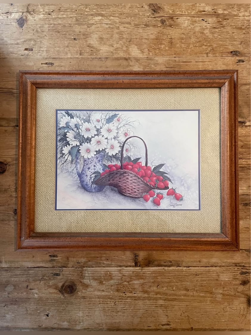 Vintage Jamie Carter Framed Strawberry & Floral Print | 16x12